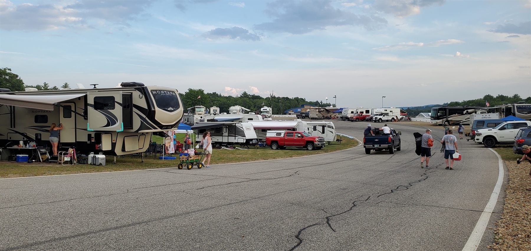 Infield campground lane at dusk